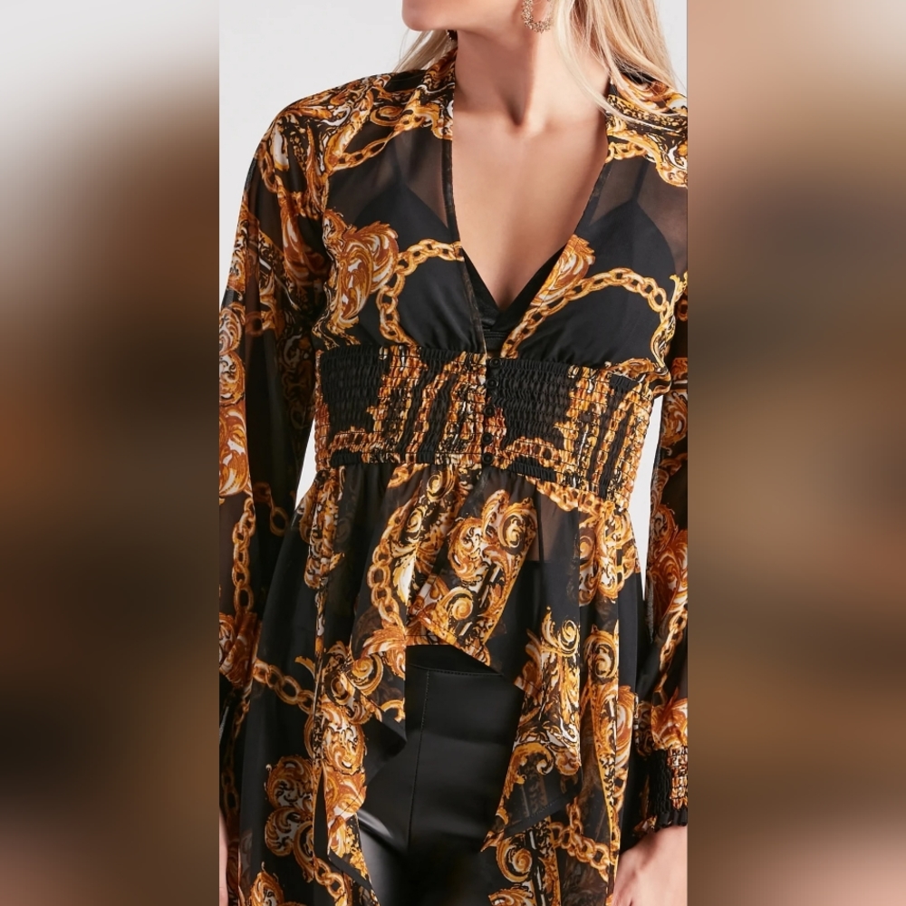Status Chain Print Chiffon Duster - Picture 4 of 6